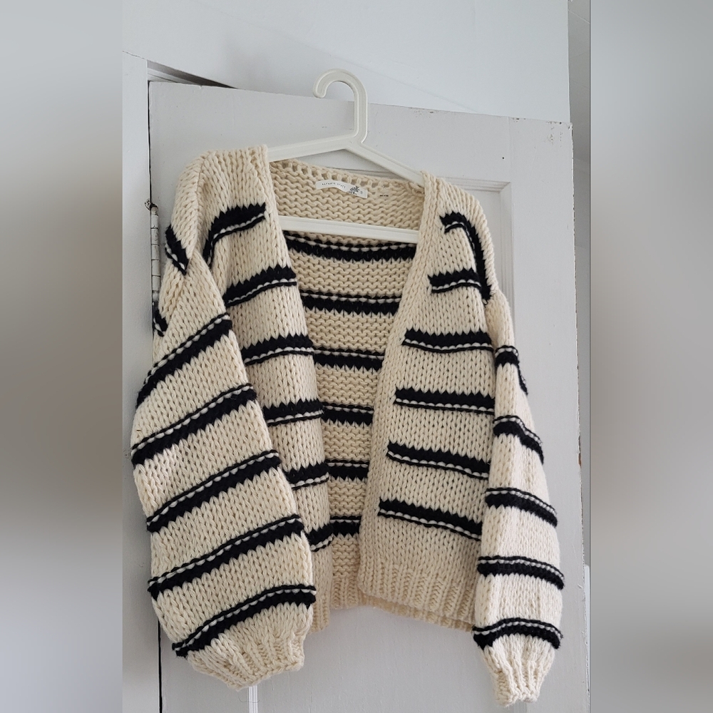 Altar'd State Cream and Black Striped Knit Cardigan